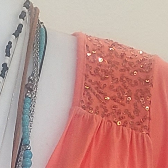 Gently Worn - DAYTRIP - Soft Orange Sequin Embellished Kimono/Cardigan,  Size M - Picture 2 of 5